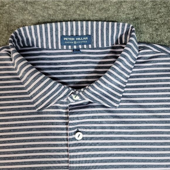 Peter Millar Crowm Craft Mens Golf Polo Shirt Size 2XL Purple Navy Blue Striped - Picture 4 of 12